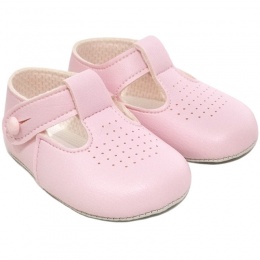 Baby Girls Pink Matt T-bar Pram Shoes